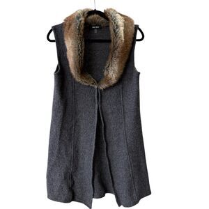 Nine West 100% Wool Sleeveless Vest with Faux Fur Collar Women's Size Small